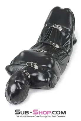 8727LB      Shiny Black Spandex Full Hooded Body Sack