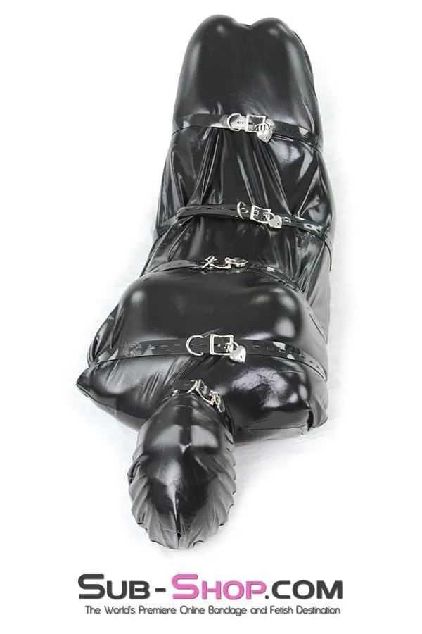 8727LB      Shiny Black Spandex Full Hooded Body Sack