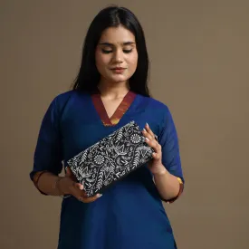 Black - Chikankari Hand Embroidery Tussar Silk Clutch / Sling Bag 09