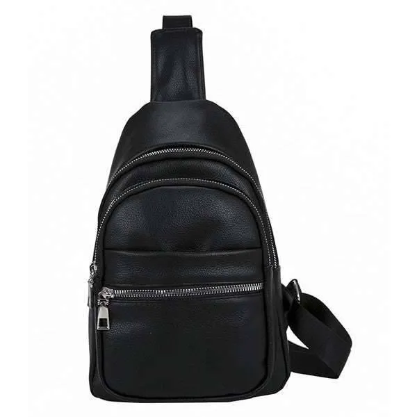 Black vegan leather sling bag