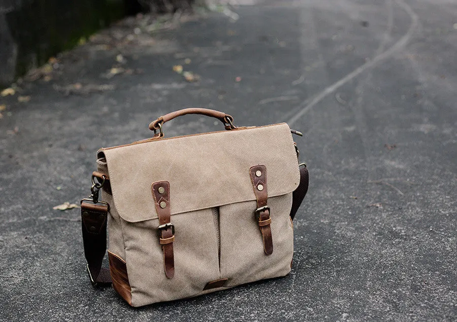 Canvas Leather Travel Bag Single Shoulder Bag Messenger Laptop Bag 1806