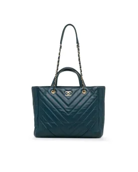 Chanel 19 Teal Lambskin Leather Tote Bag