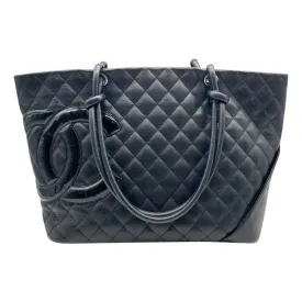 Chanel Cambon Calfskin Quilted Large Black Leather Tote