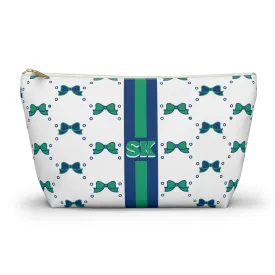 Custom Initial Personalized Bow Makeup Bag - Custom Initial, Makeup Bag, FGCU, Blue & Green, Florida Gulf Coast, Personalized,Bow Aesthetic