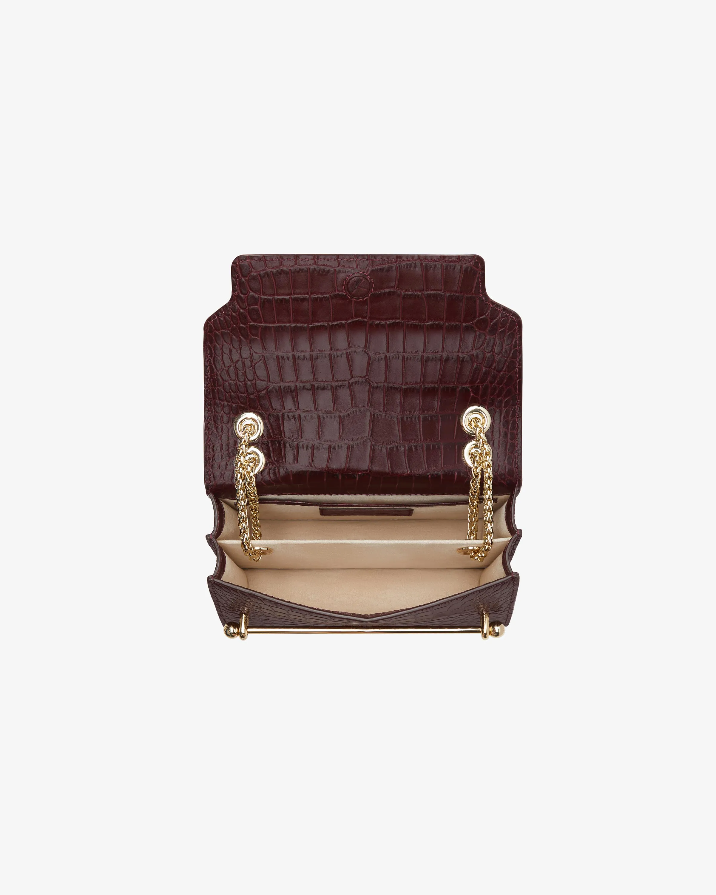 East/West Mini - Croc-Embossed Leather Burgundy