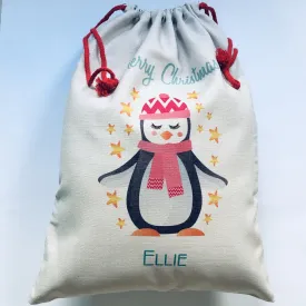 Festive Penguin Santa Sack - Non-personalised & Personalised