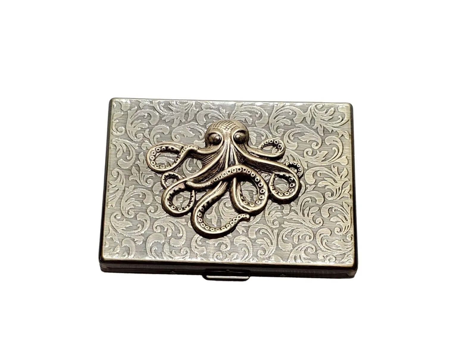 Handmade Antique Bronze Embossed Octopus Cigarette Case