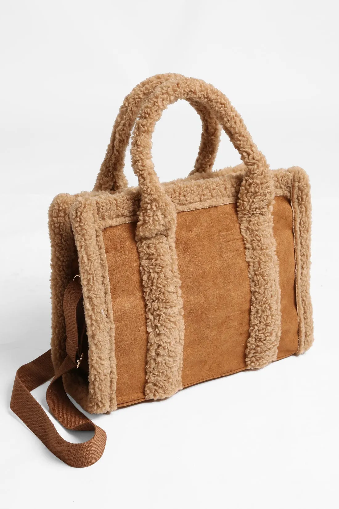 JBG302 Faux Suede and Sherpa Mini Tote/Crossbody Bag