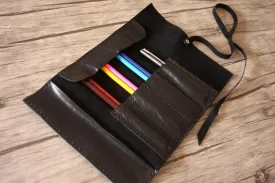 Leather Pencil Roll Case Pouch