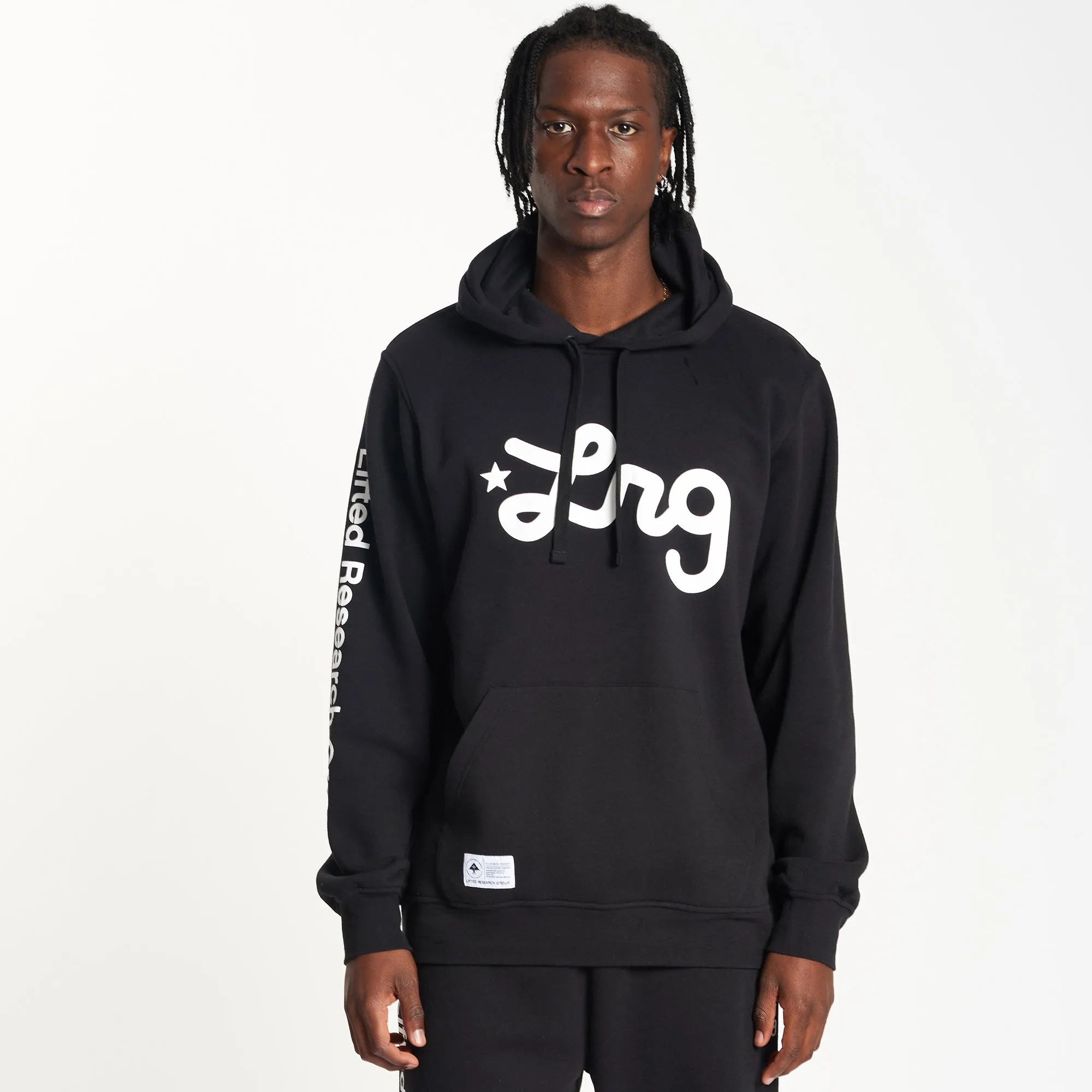 LIFTED SCRIPT PULLOVER HOODIE - BLACK