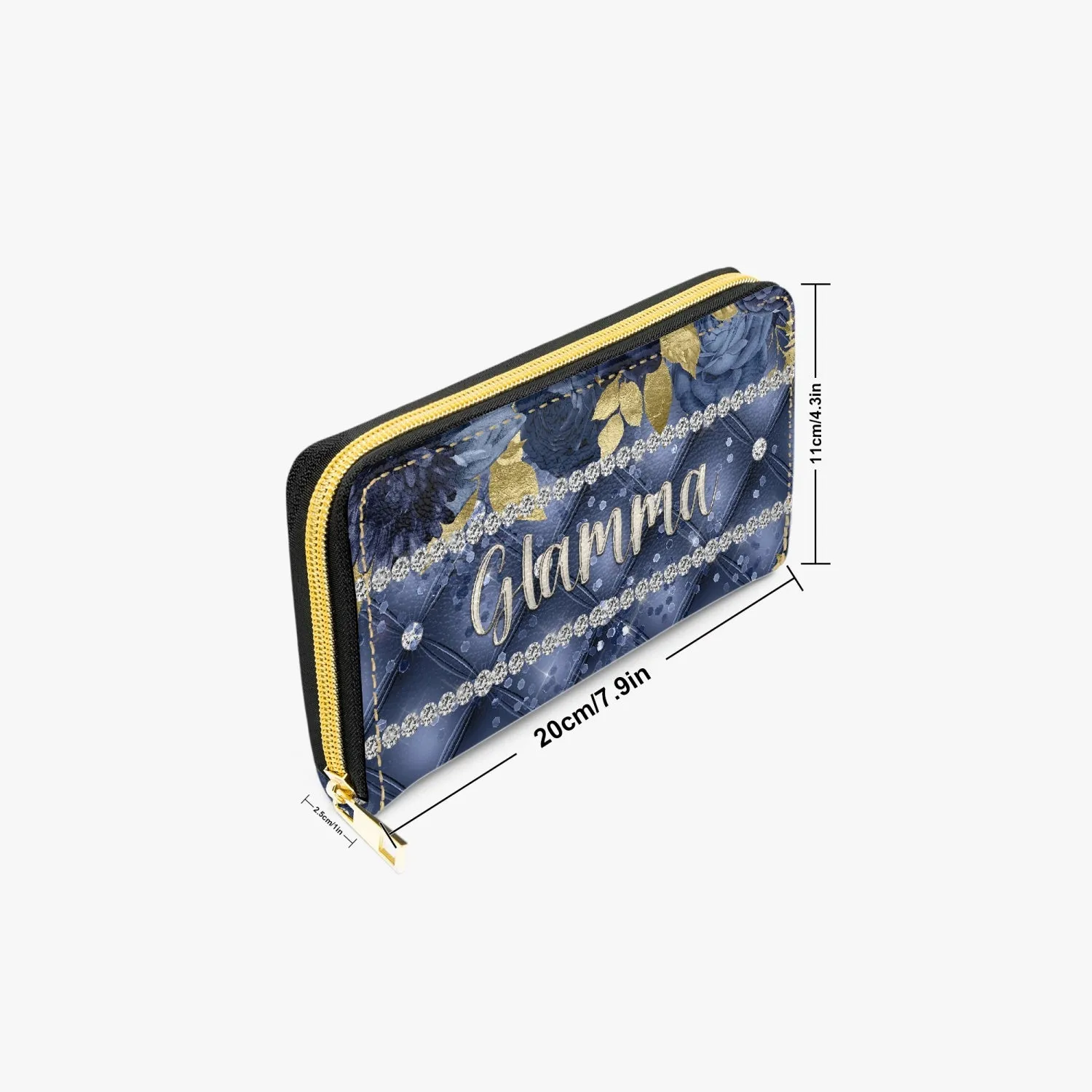 Long Type Zipper Purse - Navy Blue Floral - Glamma