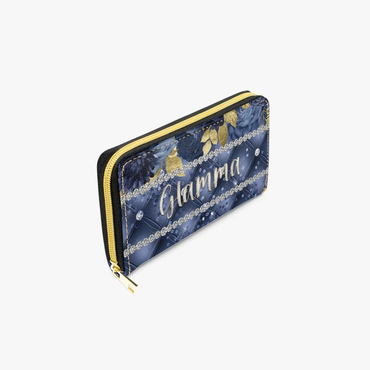 Long Type Zipper Purse - Navy Blue Floral - Glamma