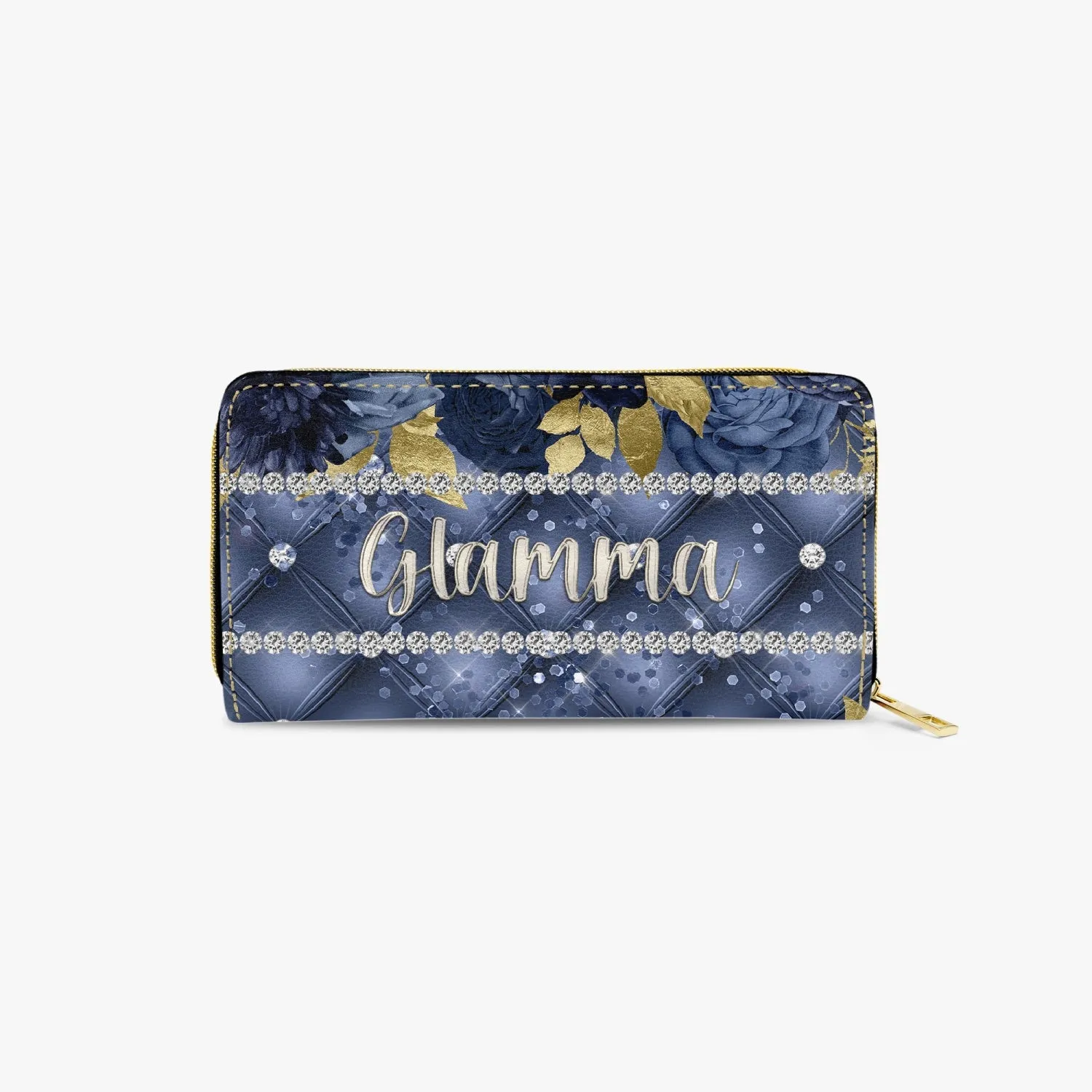 Long Type Zipper Purse - Navy Blue Floral - Glamma