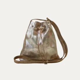 Mini Crossbody Tote | Light Brown Metallic Leather   Silver Hardware