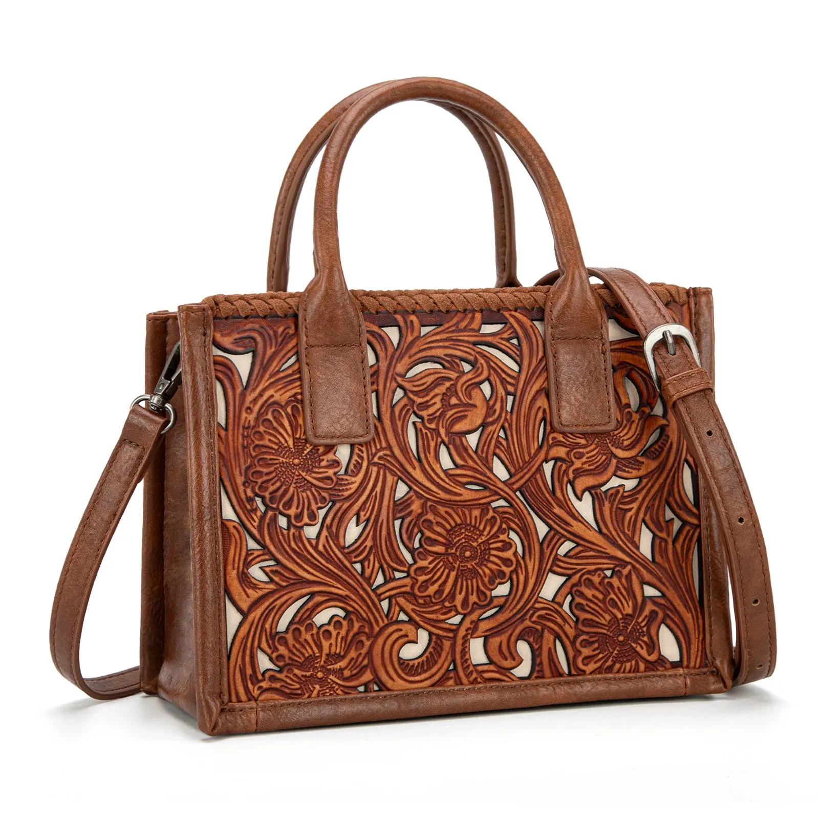 Mini Tooled Tote - Brown