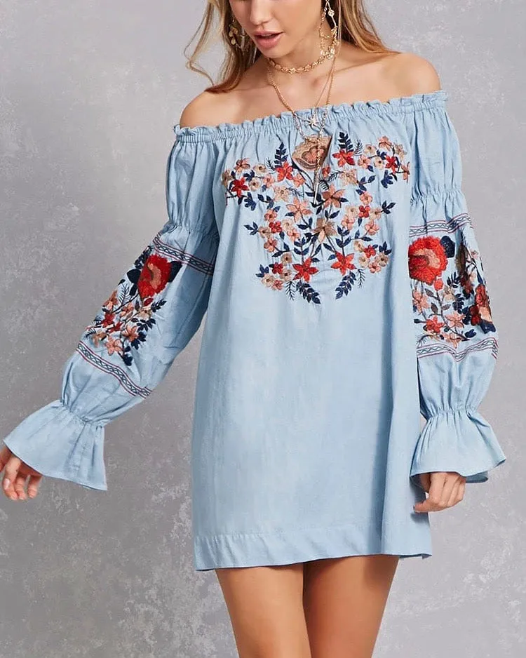 Off the Shoulder Embroidered Dress in More Colors