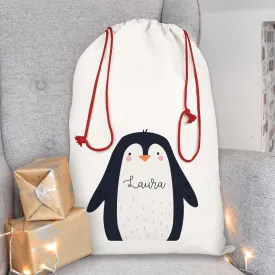 Personalised Christmas Sack, Penguin Christmas Sack, Kids Christmas Sack, Christmas Santa Sack, Penguin Gift Bag, Christmas Present Sack,