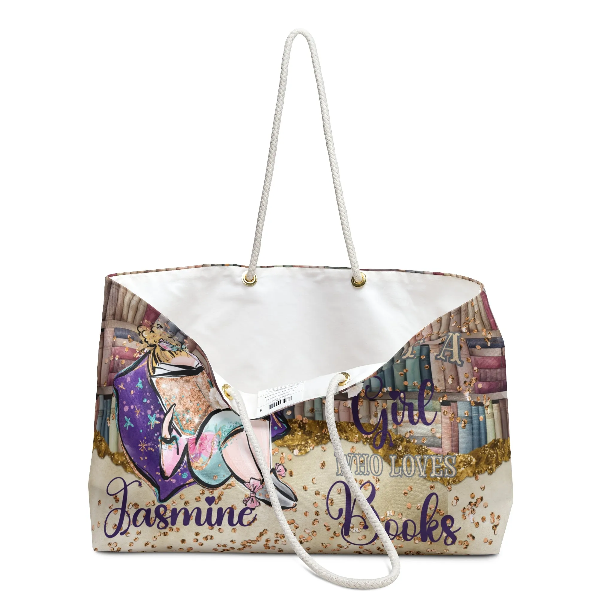 Personalised Weekender Bag, Just A Girl Who Loves Books, Blonde Hair, Large Weekender Bag, Beach Bag, Book Bag