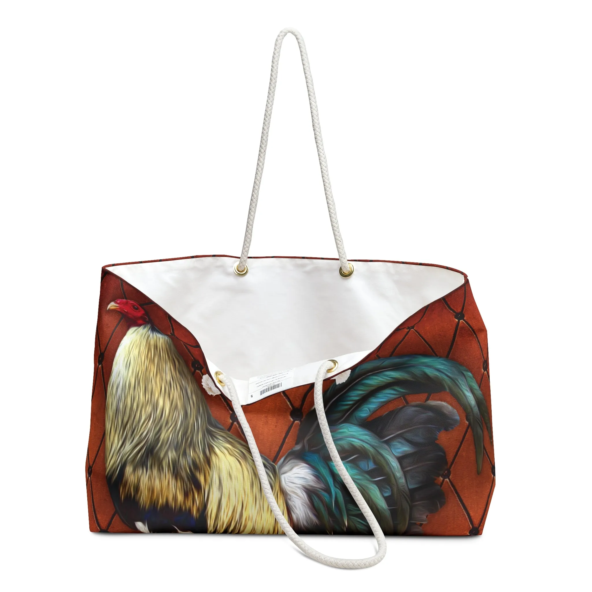 Personalised/Non-Personalised Weekender Bag, Chicken/Rooster, Large Weekender Bag, Beach Bag, Book Bag