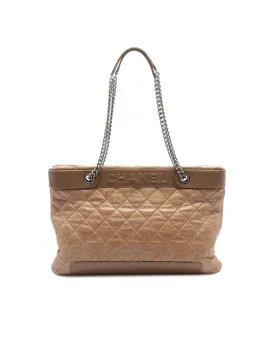 Quilted Leather Tote with Chain Straps and Interior Zip Compartments