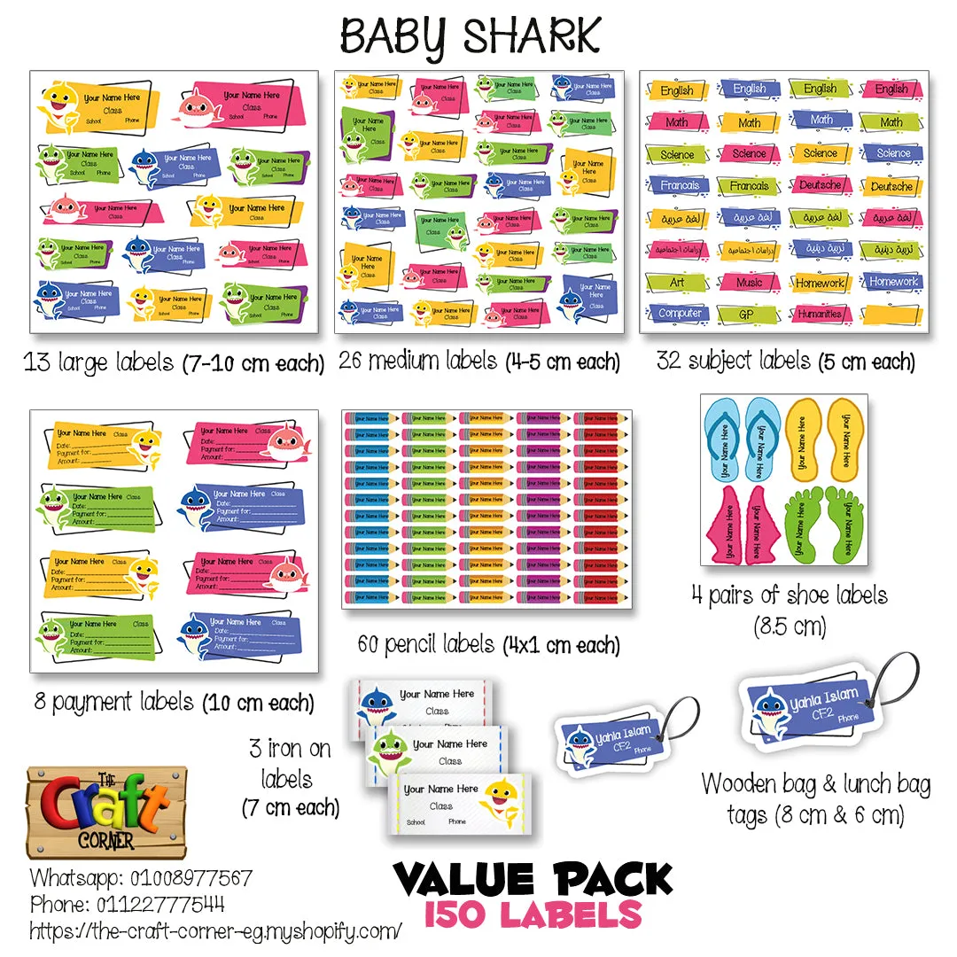 ""Baby shark" School labels packs