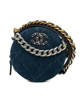 Round Denim Clutch with Chain Handle